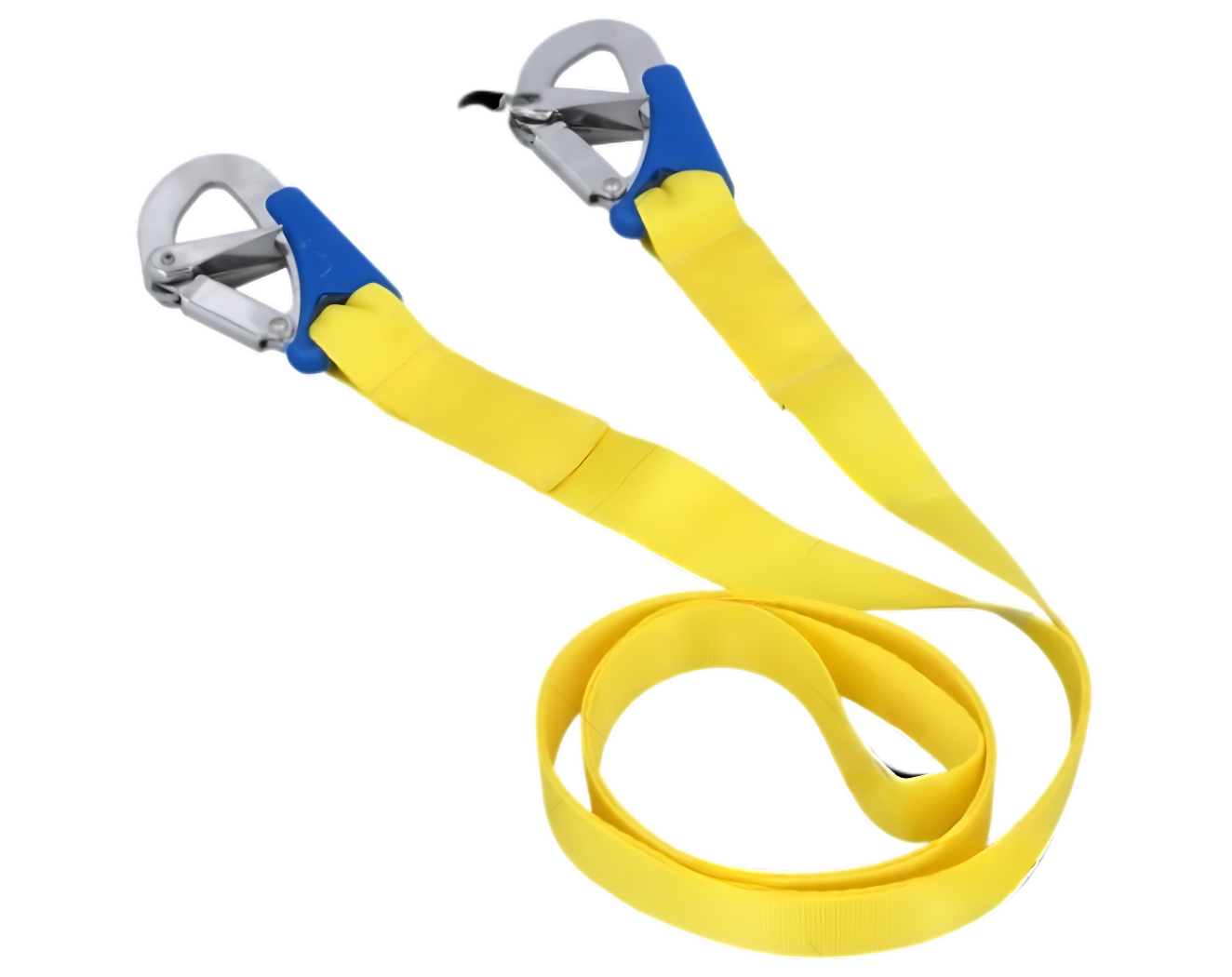 Yellow safety strap with blue accents on a white background
