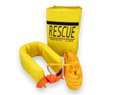 Yellow rescue safety line with reel on a white background